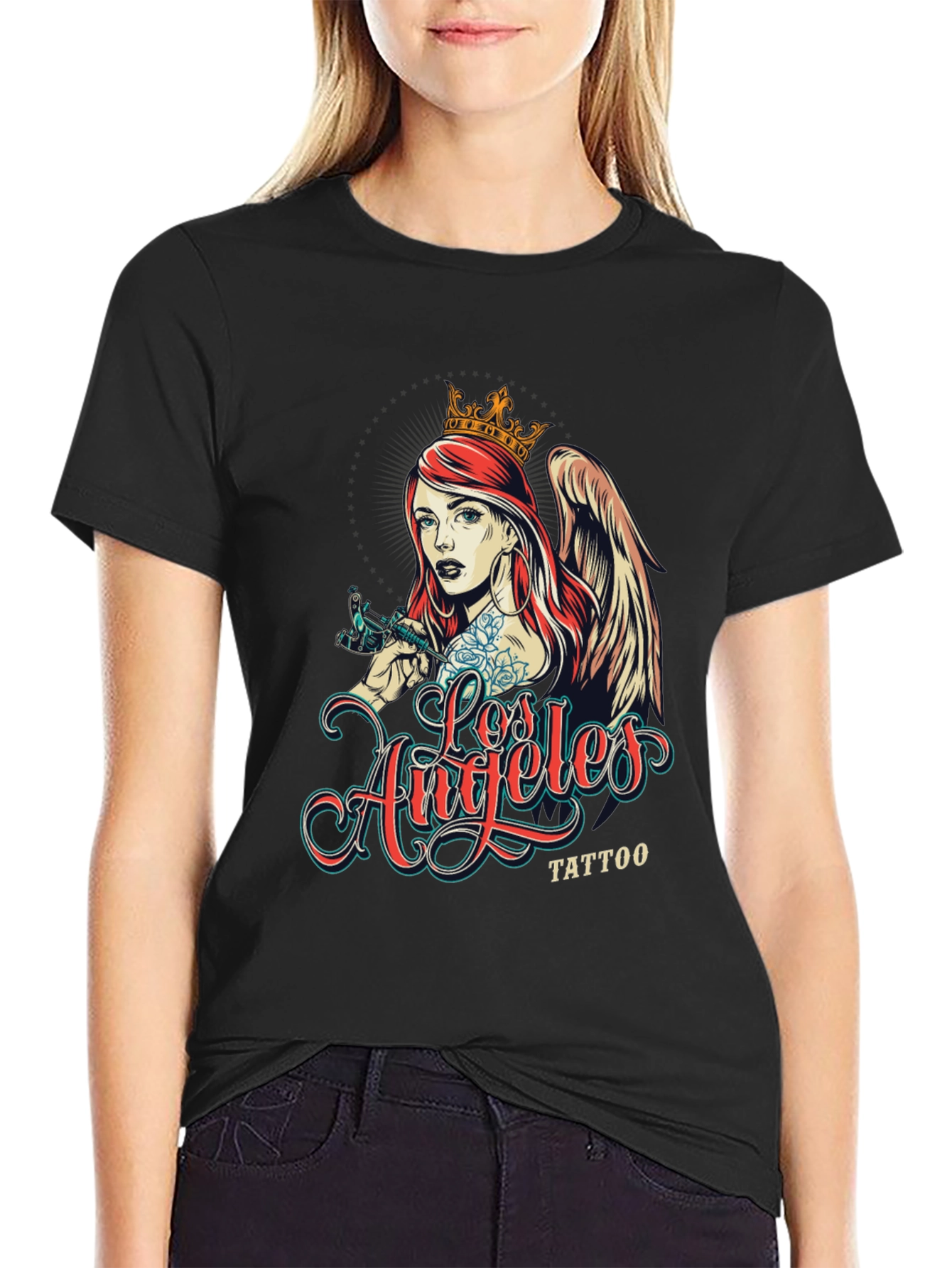 Los Angeles Tattoo Angel Black T-Shirt