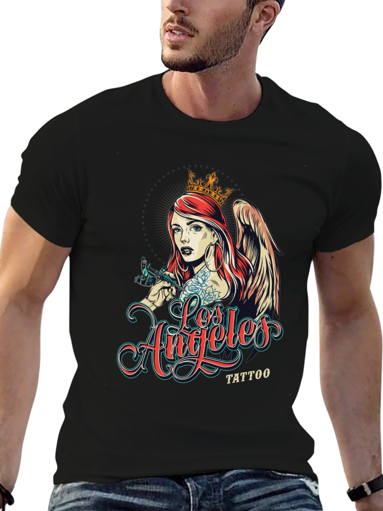 Los Angeles Tattoo Angel Black T-Shirt