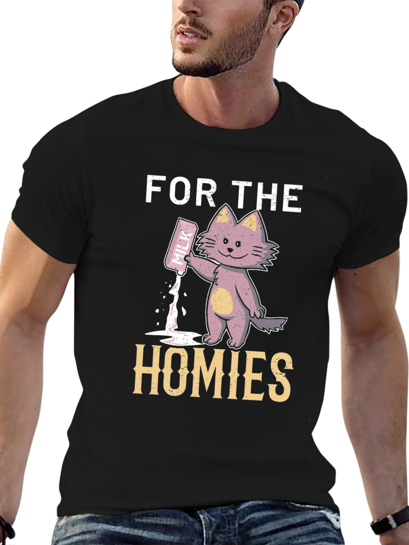 For The Homies Milk Cat Graphic T-Shirt
