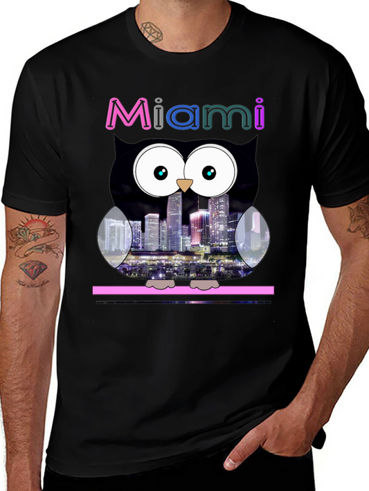 Miami Owl Graphic Tee - City Skyline Design