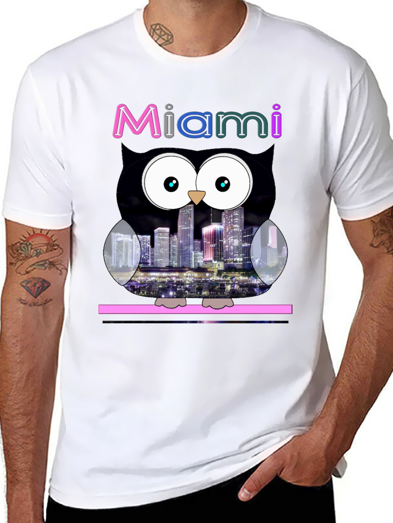 Miami Owl Graphic Tee - City Skyline Design