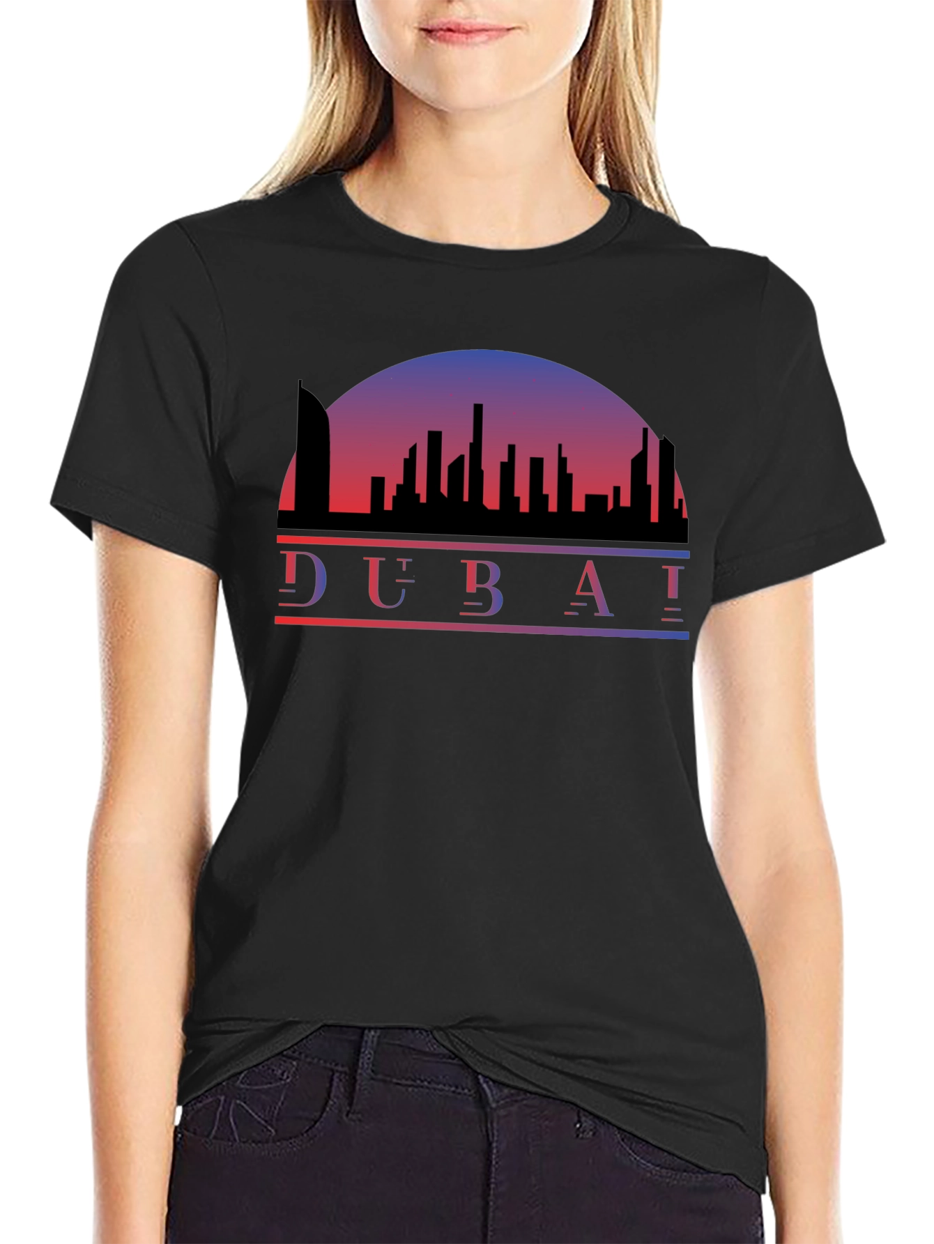 Dubai Skyline Black T-Shirt - Cityscape Tee