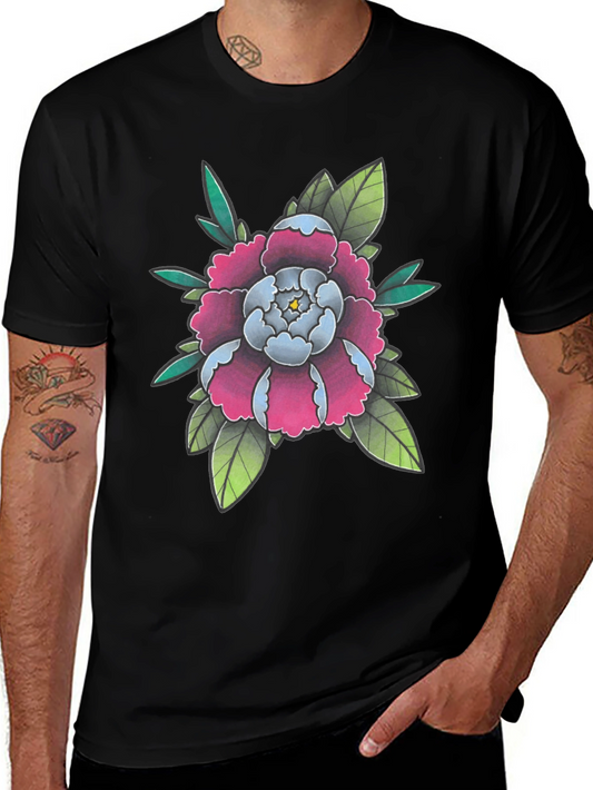 Floral Tattoo Style Graphic Black T-Shirt
