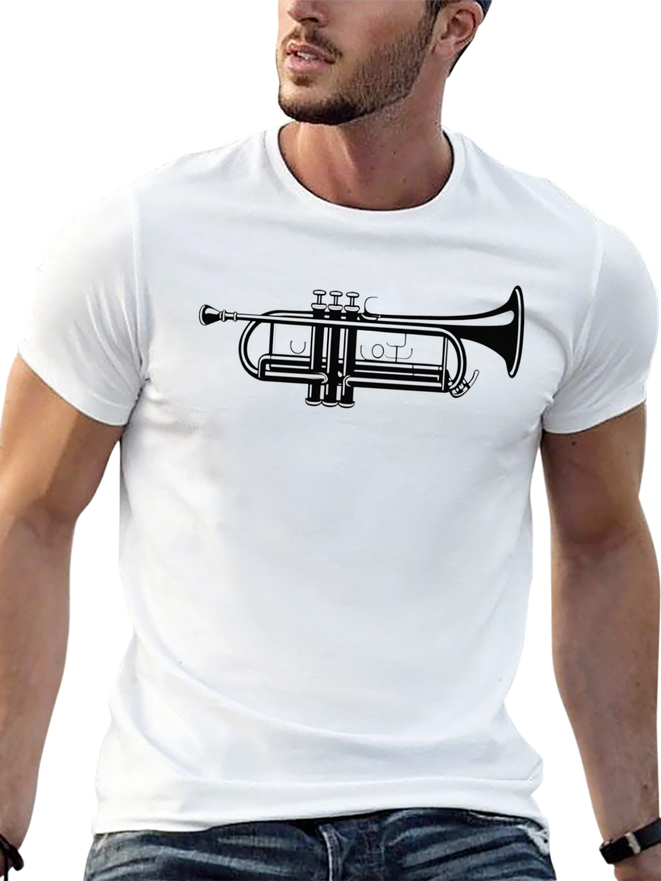 Trumpet Graphic Tee - Black Musical Instrument Shirt