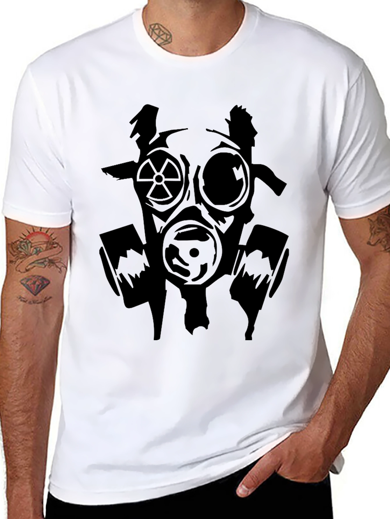 Black Graphic Tee - Gas Mask Design