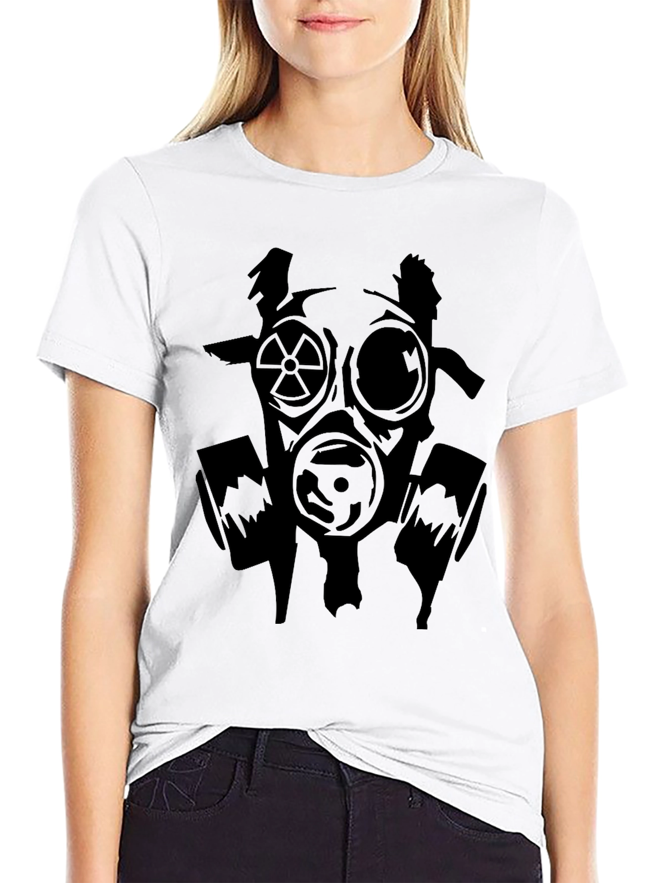 Black Graphic Tee - Gas Mask Design