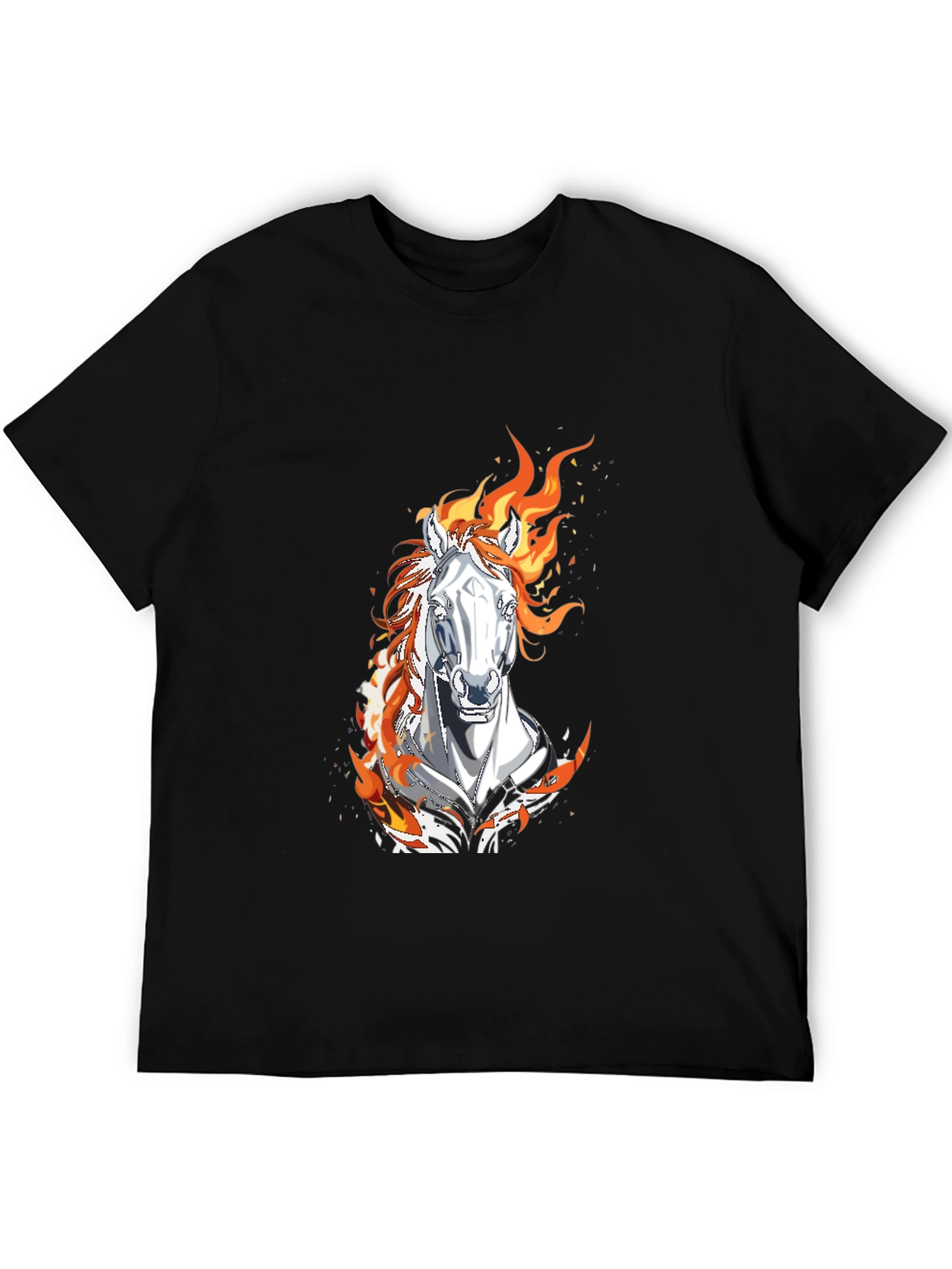 Flaming Horse Graphic Tee - Black Cotton Blend