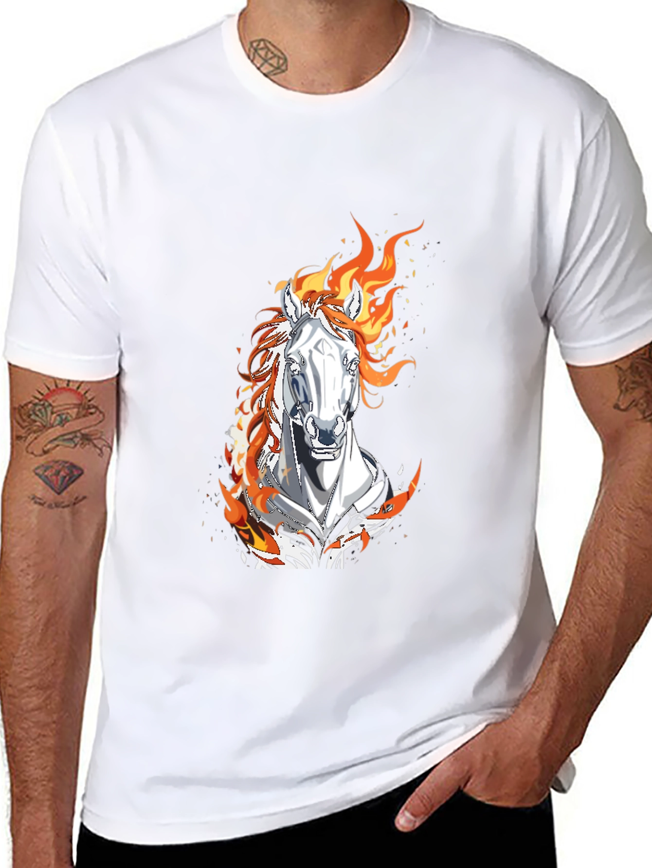 Flaming Horse Graphic Tee - Black Cotton Blend