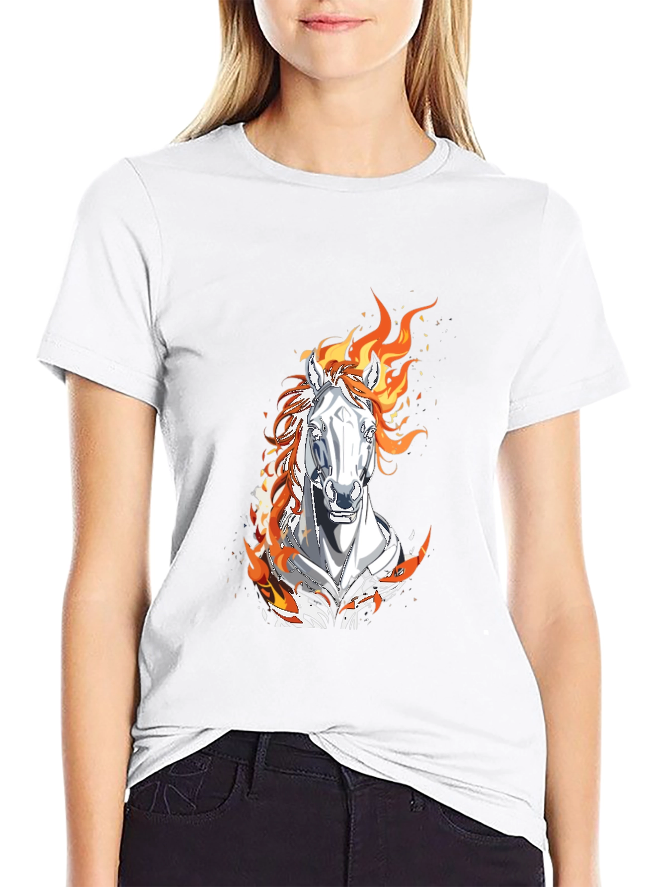 Flaming Horse Graphic Tee - Black Cotton Blend