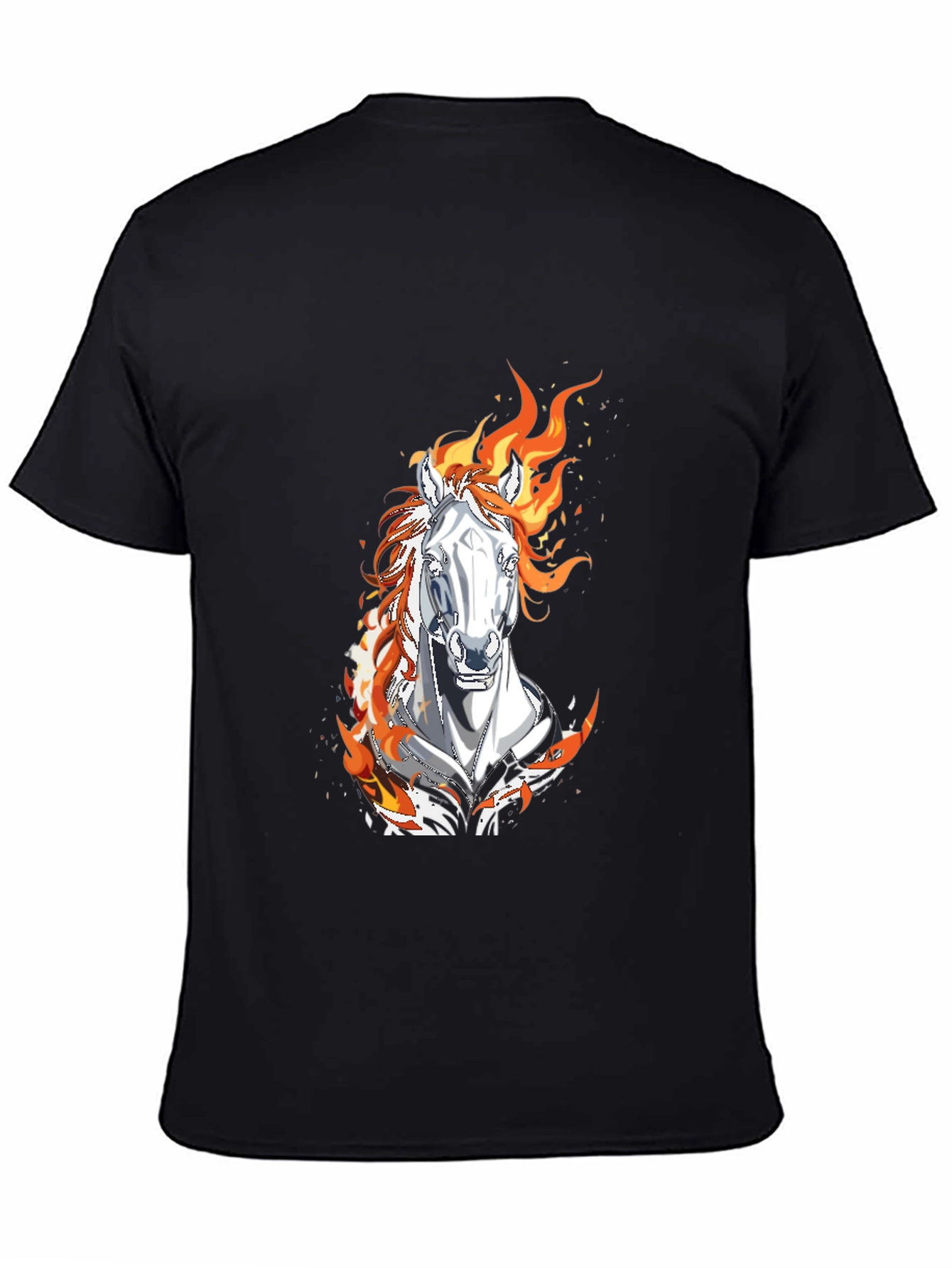 Flaming Horse Graphic Tee - Black Cotton Blend