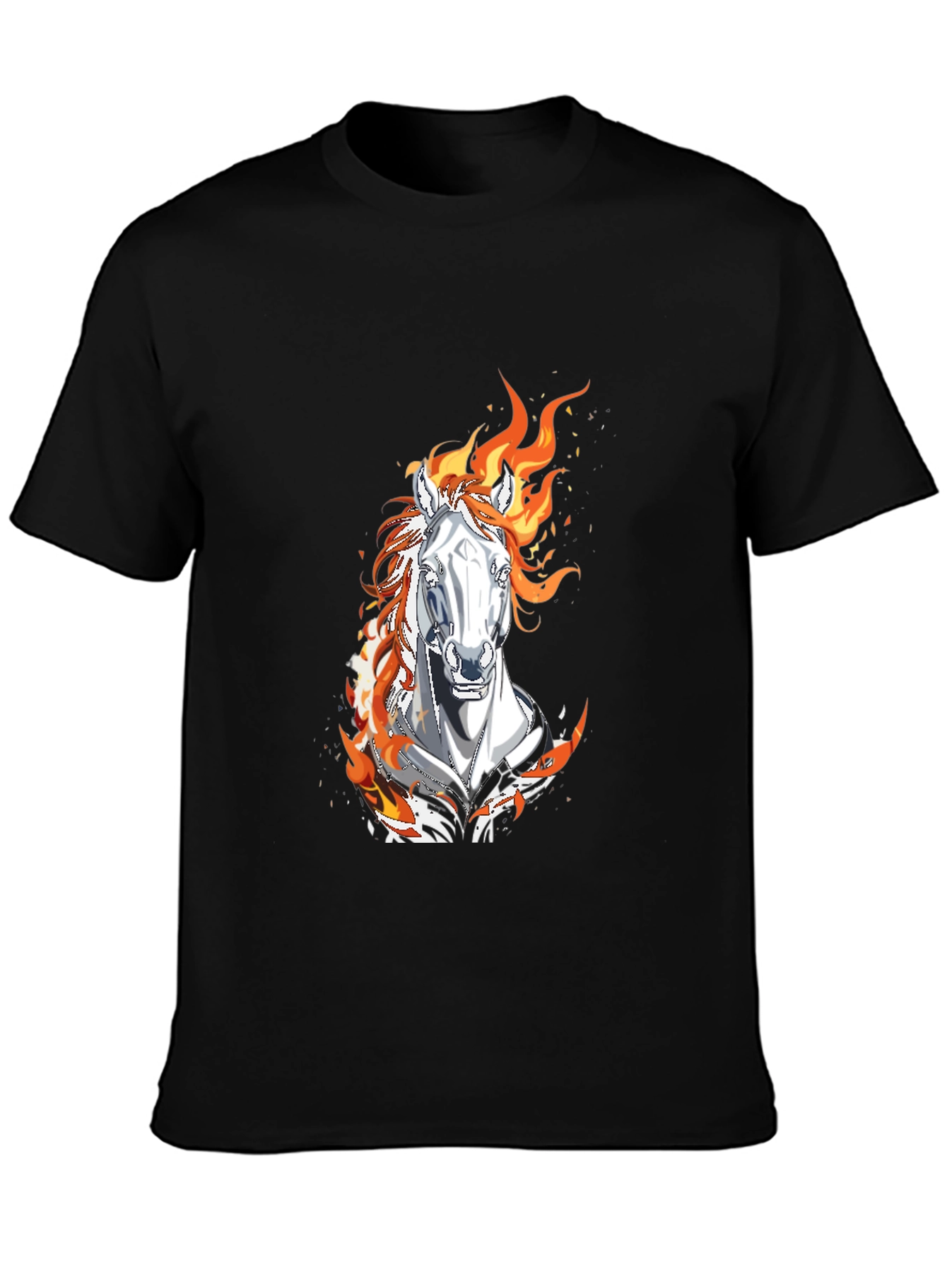 Flaming Horse Graphic Tee - Black Cotton Blend