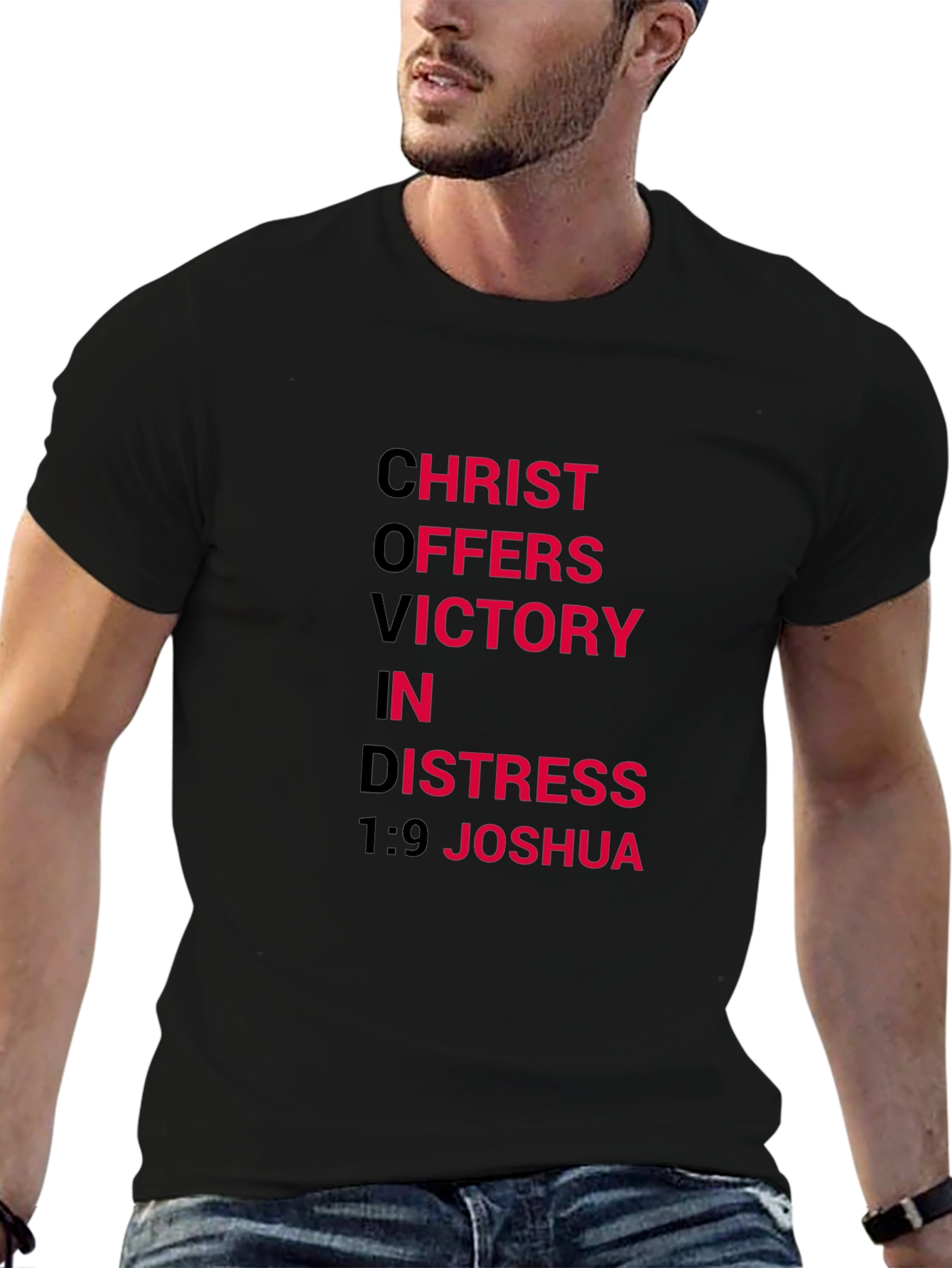 Christ Offers Victory in Distress Black T-Shirt