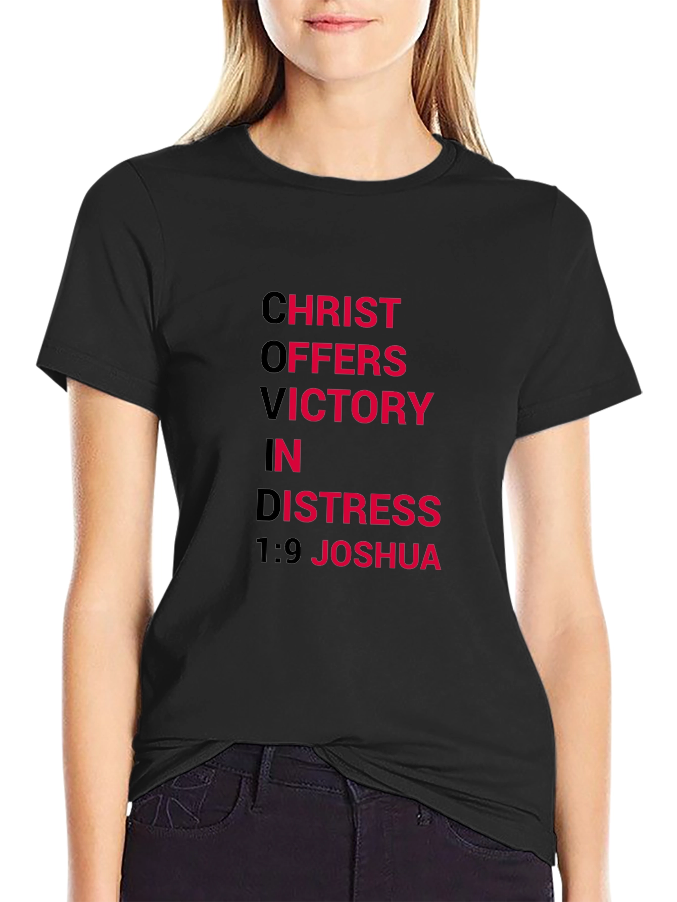 Christ Offers Victory in Distress Black T-Shirt