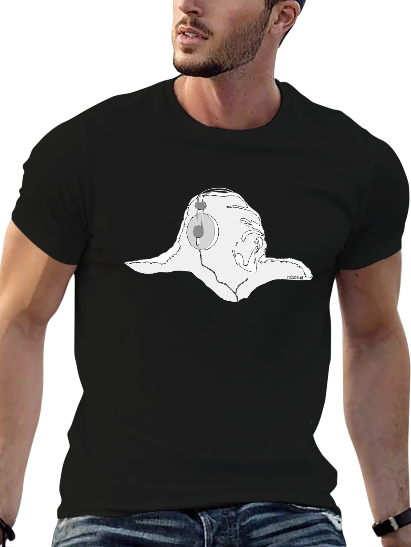 Cool Sloth Headphones Graphic Black T-Shirt