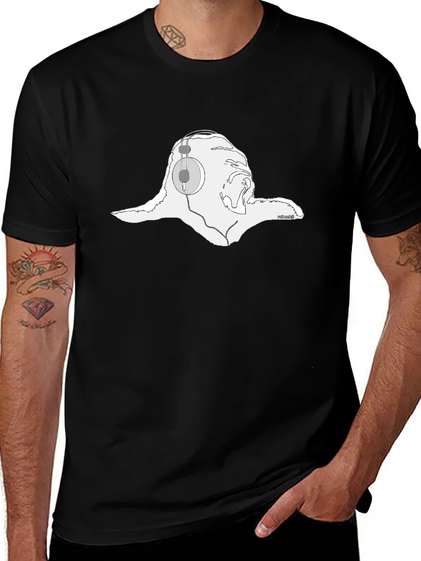 Cool Sloth Headphones Graphic Black T-Shirt