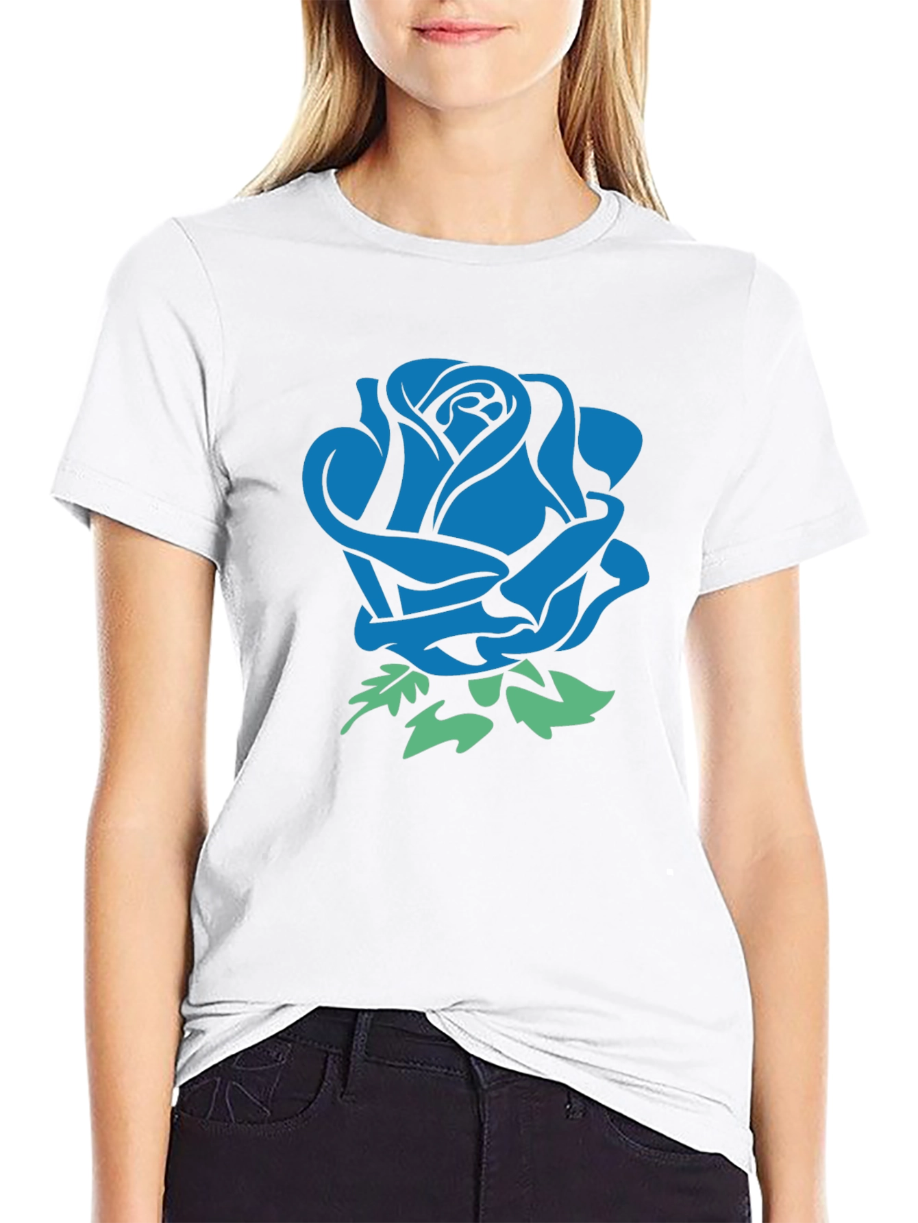 Blue Rose Graphic Black T-Shirt
