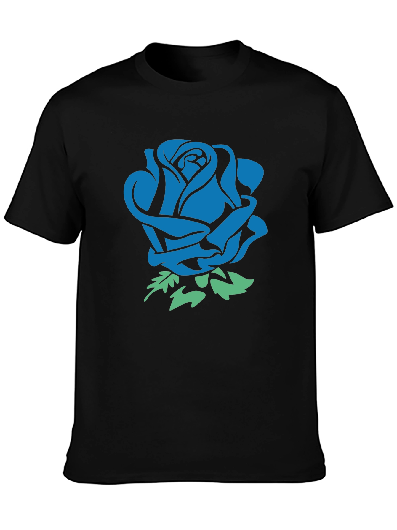 Blue Rose Graphic Black T-Shirt