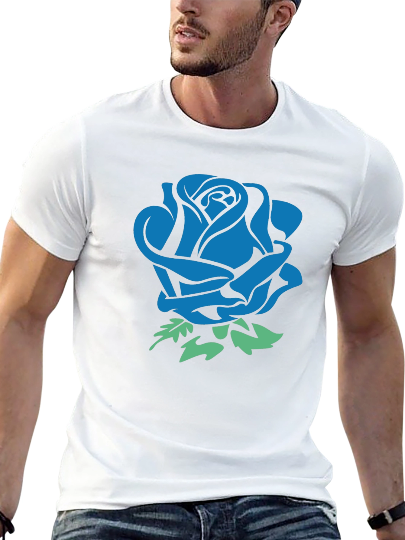 Blue Rose Graphic Black T-Shirt