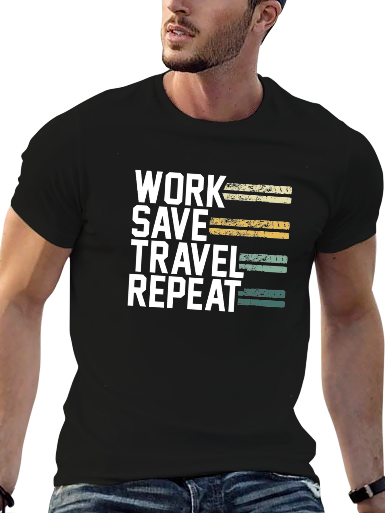 Work Save Travel Repeat Black T-Shirt
