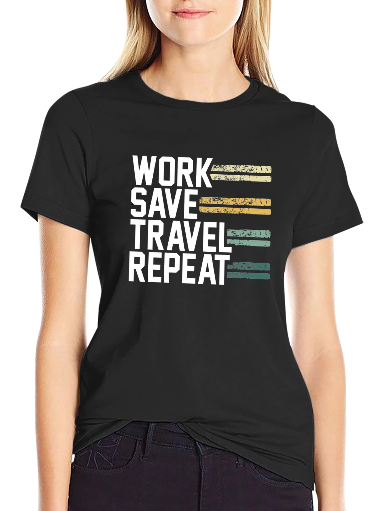 Work Save Travel Repeat Black T-Shirt