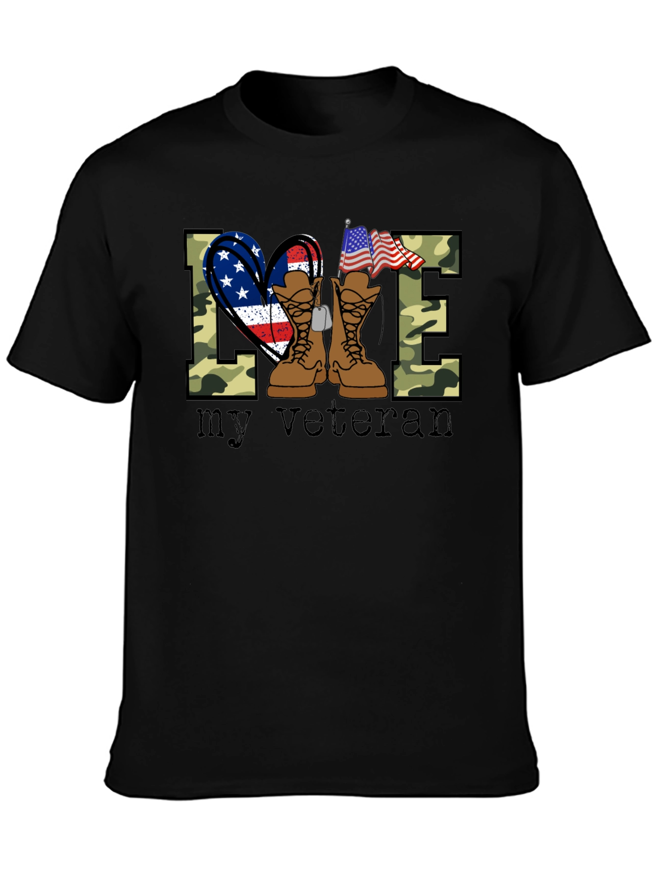 Love My Veteran T-Shirt Camo Boots Patriotic Design