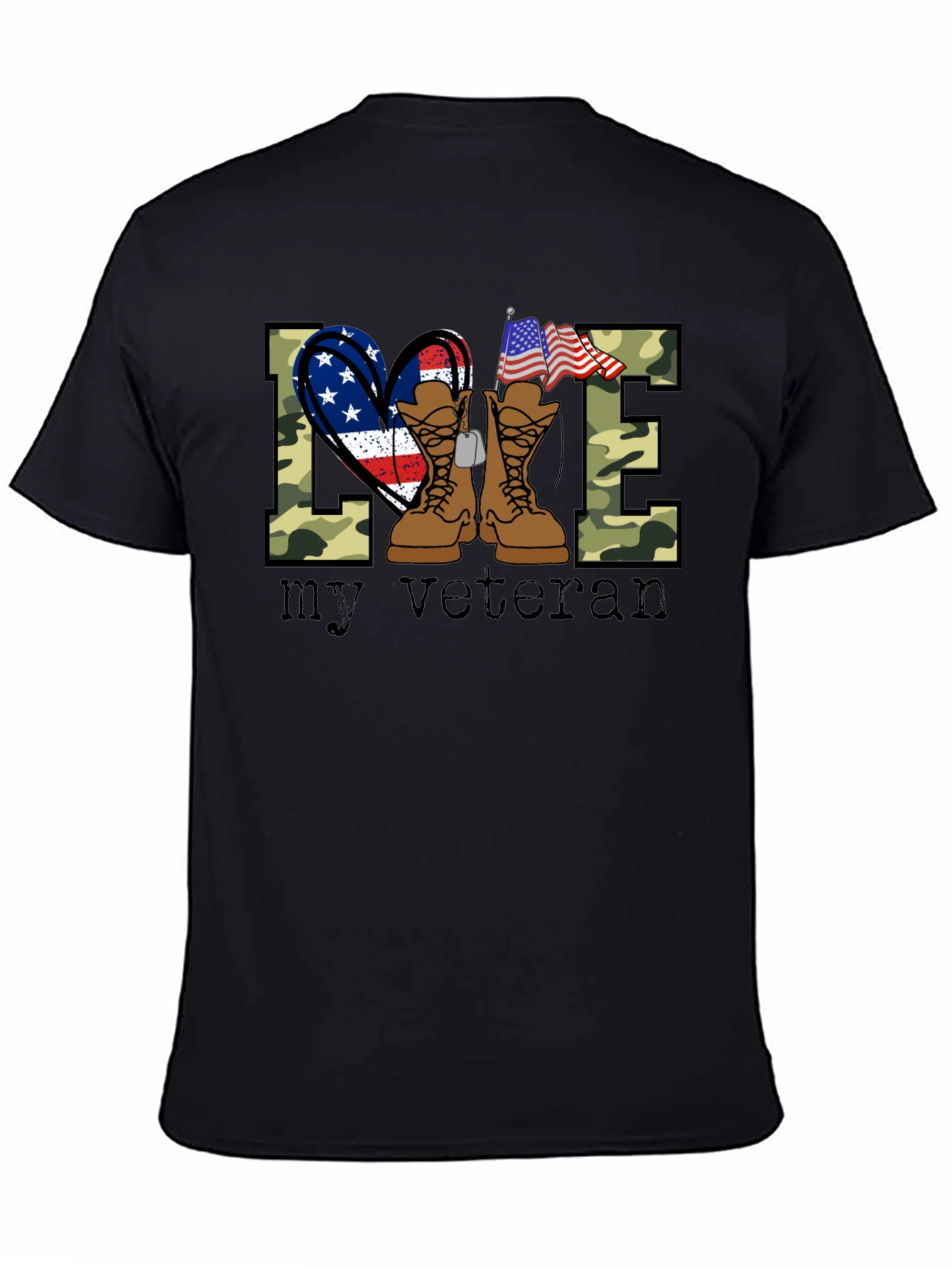 Love My Veteran T-Shirt Camo Boots Patriotic Design