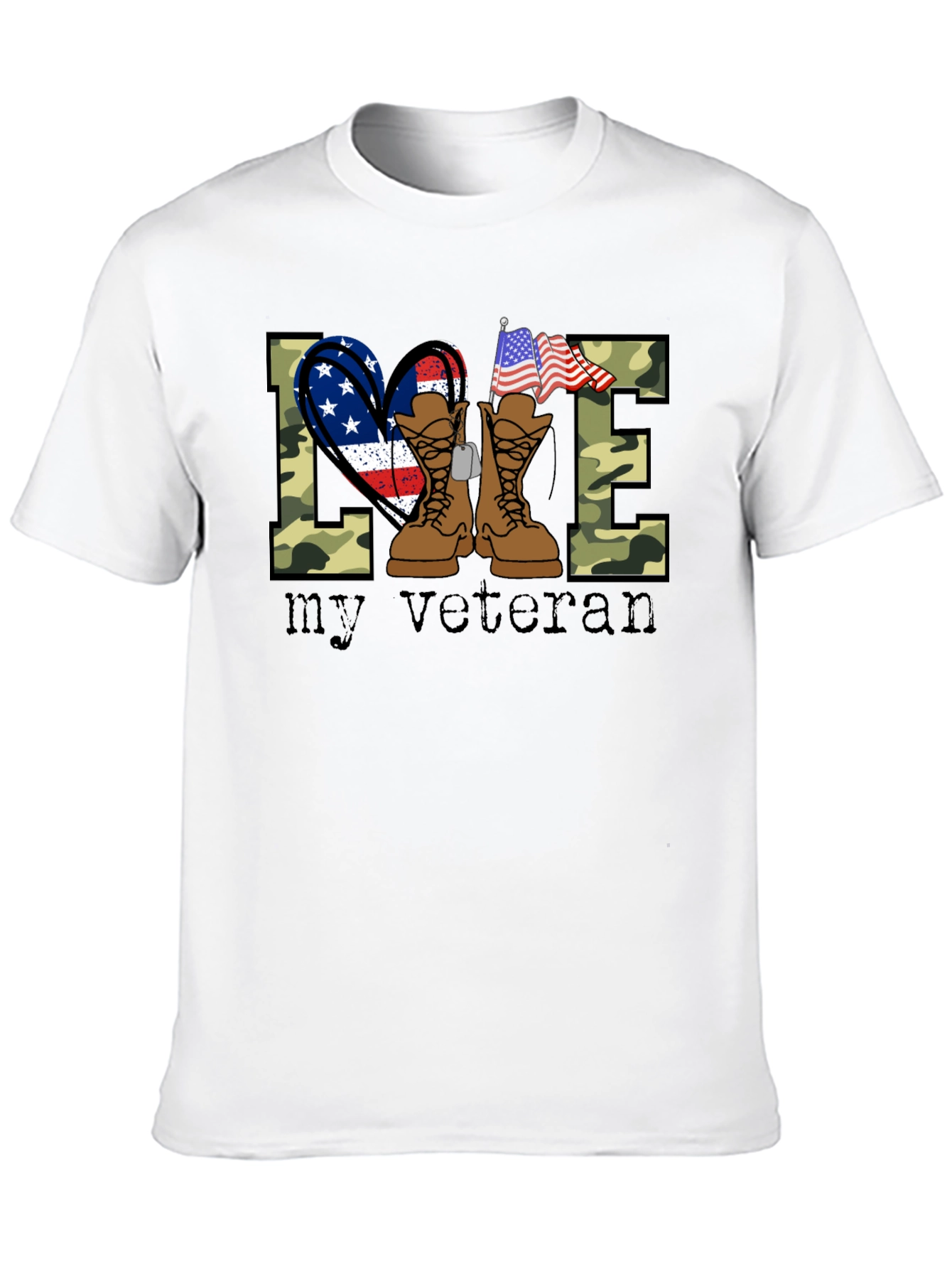 Love My Veteran T-Shirt Camo Boots Patriotic Design