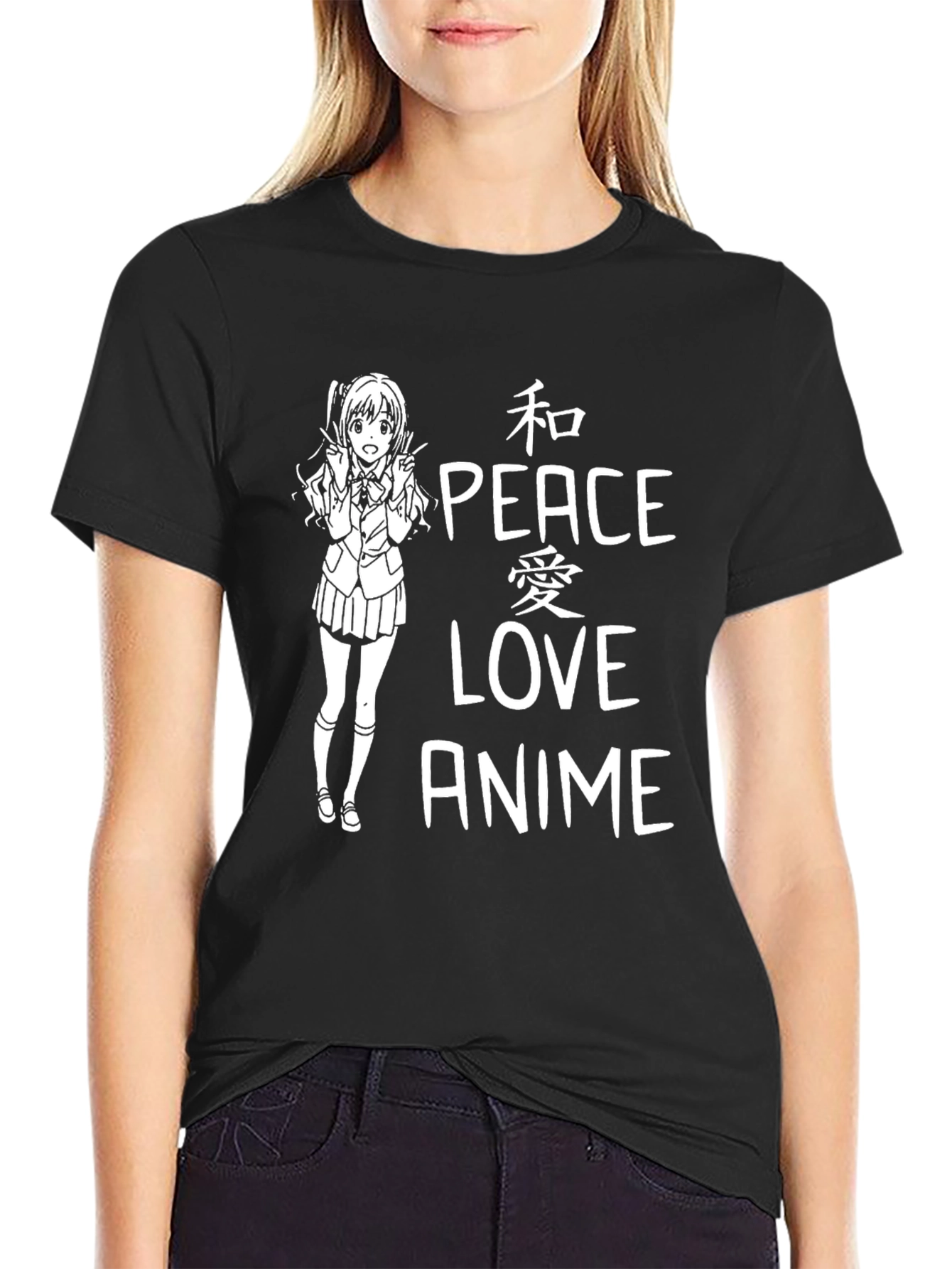 Peace Love Anime T-Shirt - Black Graphic Tee
