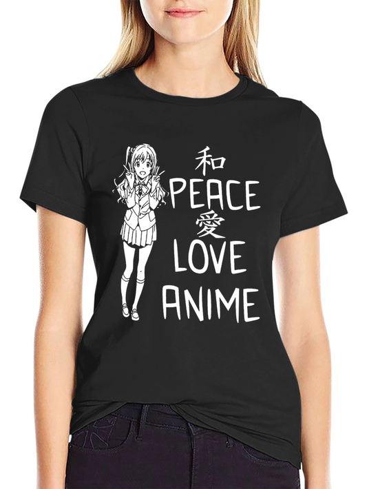 Peace Love Anime T-Shirt - Black Graphic Tee