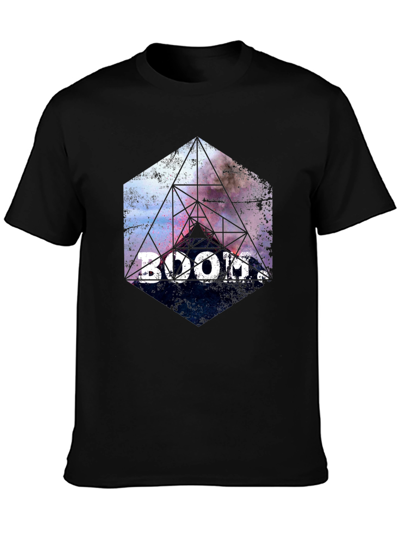 Boom! Geometric Graphic Print Black T-Shirt