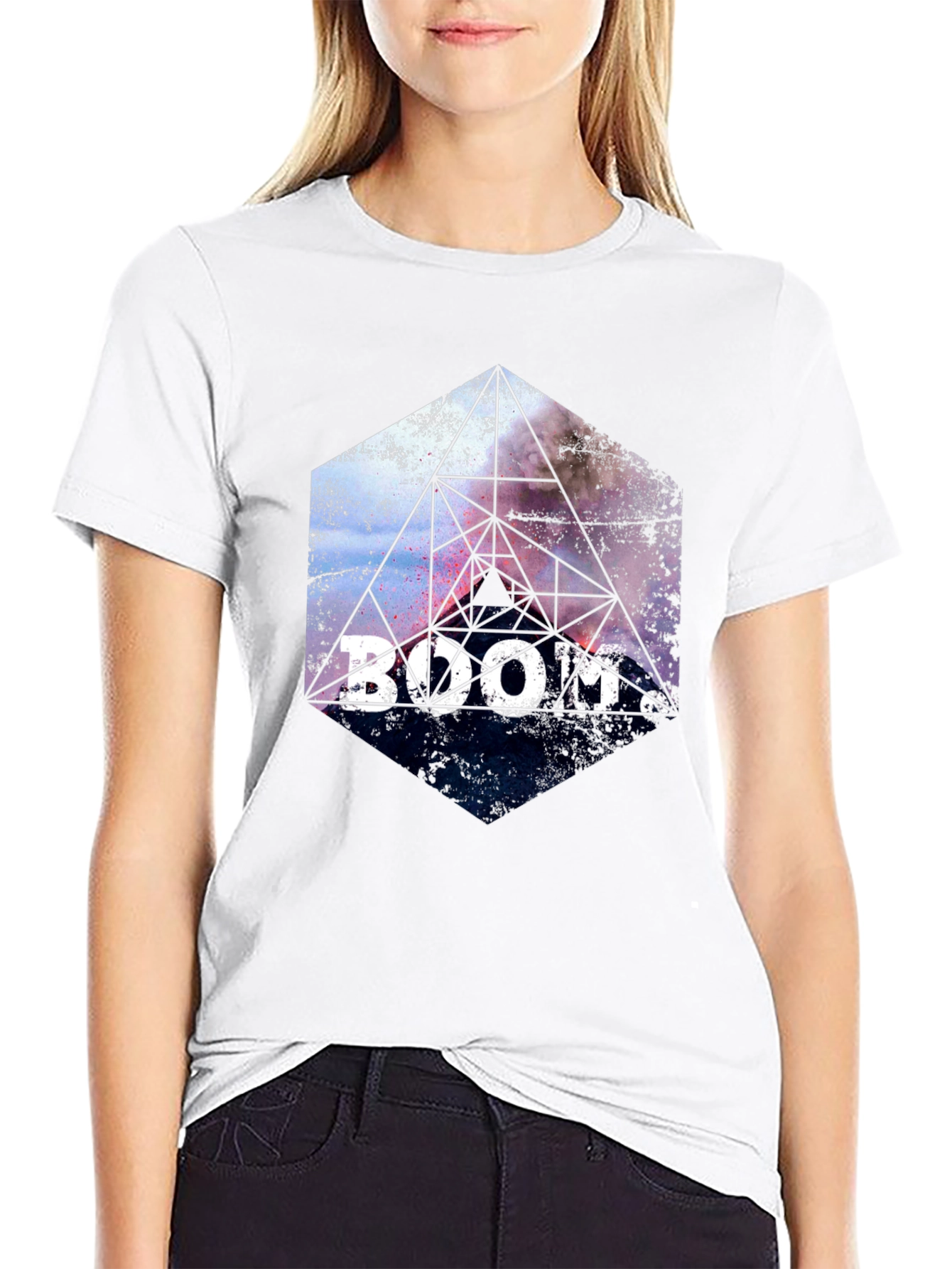 Boom! Geometric Graphic Print Black T-Shirt