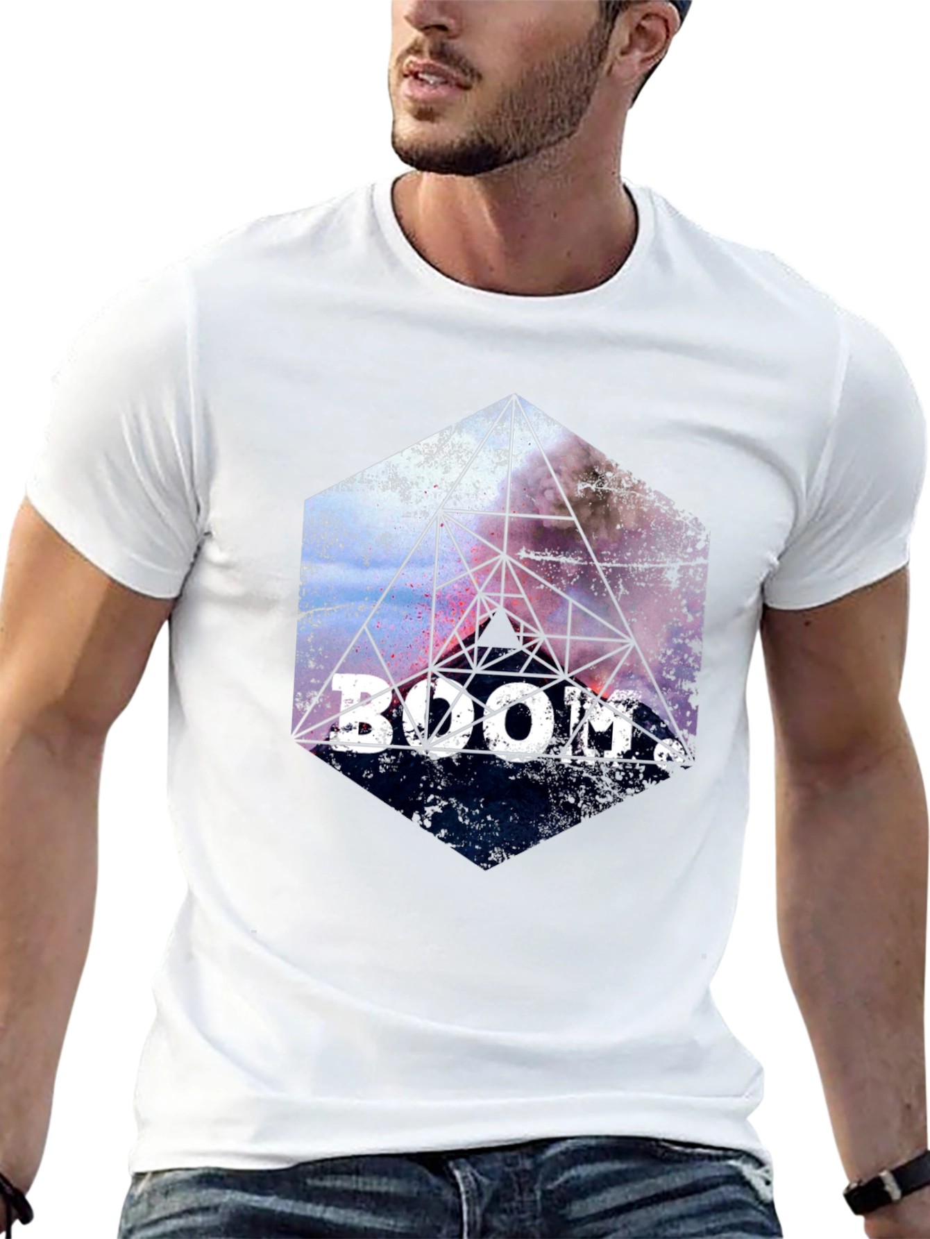 Boom! Geometric Graphic Print Black T-Shirt