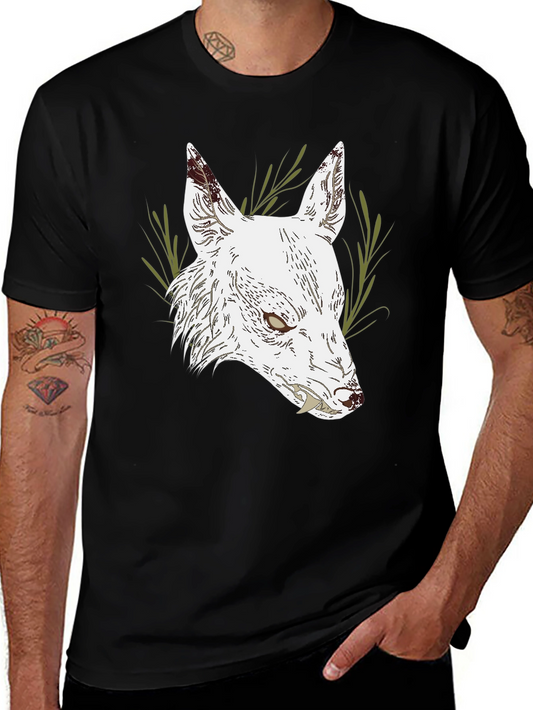 Black T-Shirt with White Wolf Graphic