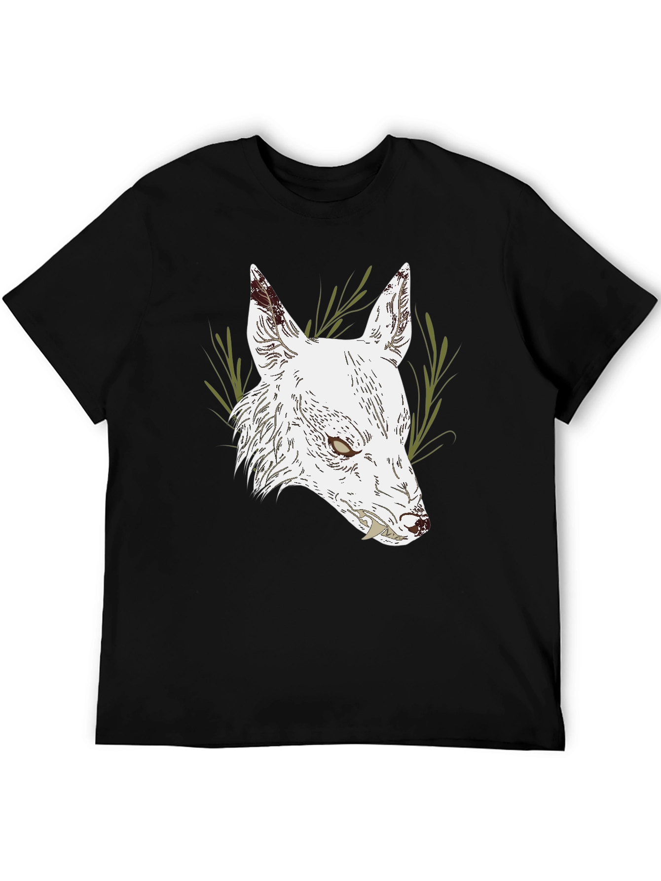 Black T-Shirt with White Wolf Graphic