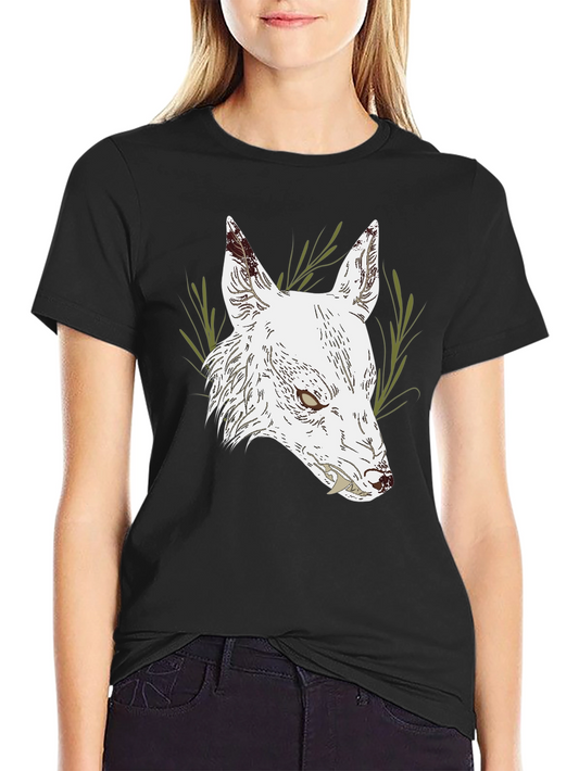 Black T-Shirt with White Wolf Graphic