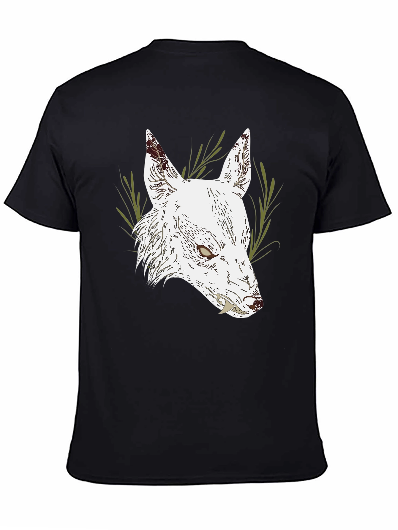 Black T-Shirt with White Wolf Graphic