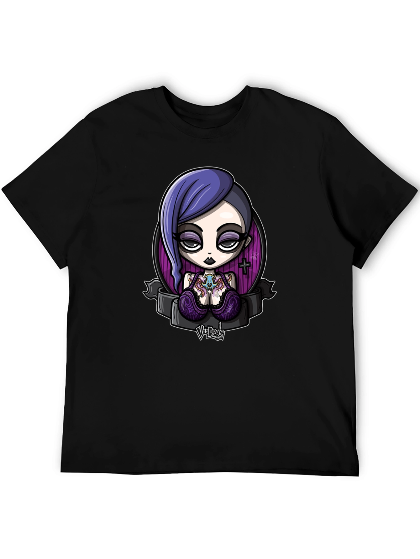 Gothic Cartoon Girl Graphic Black T-Shirt