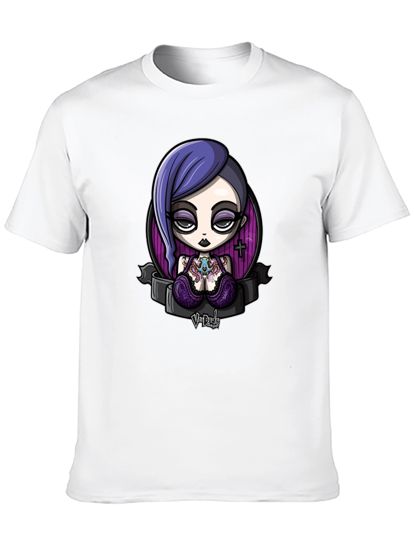 Gothic Cartoon Girl Graphic Black T-Shirt