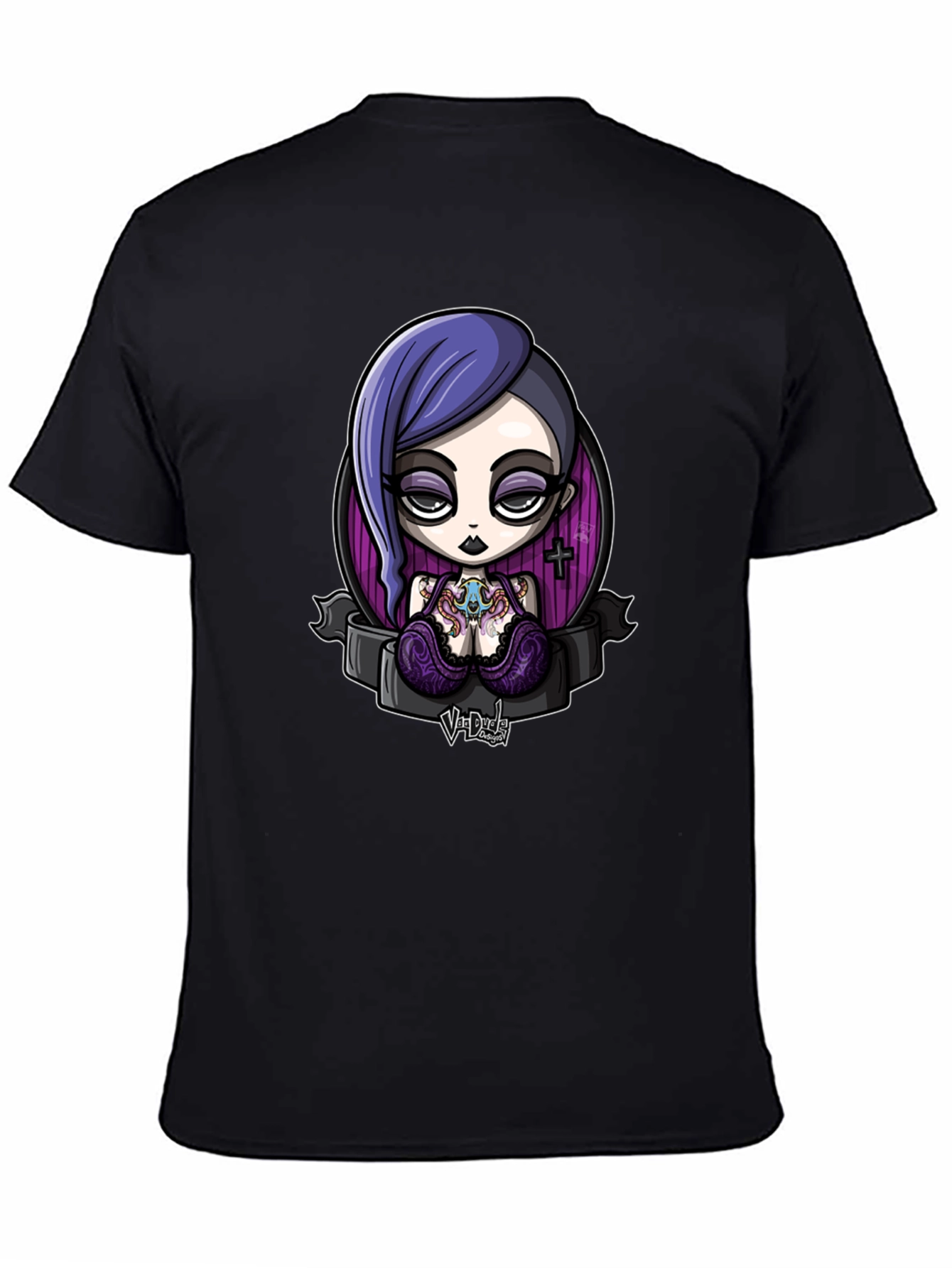 Gothic Cartoon Girl Graphic Black T-Shirt