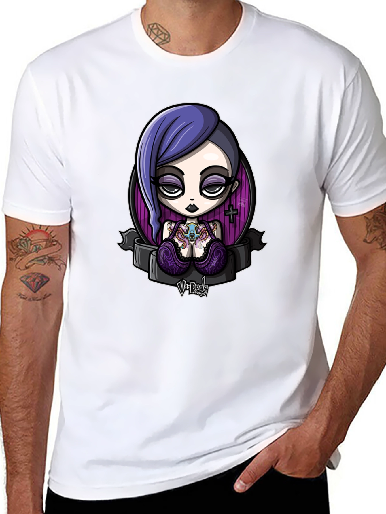Gothic Cartoon Girl Graphic Black T-Shirt