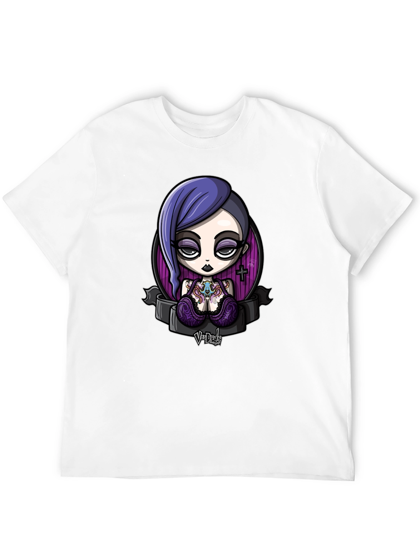 Gothic Cartoon Girl Graphic Black T-Shirt