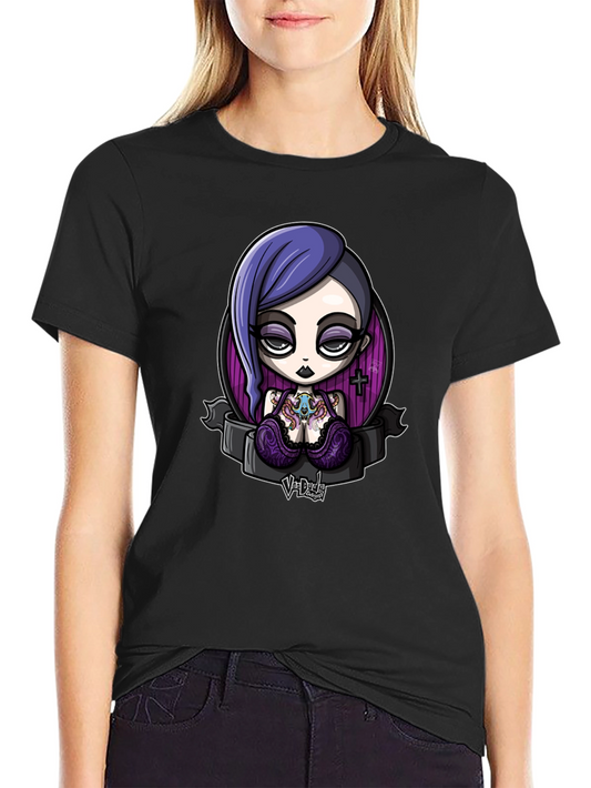 Gothic Cartoon Girl Graphic Black T-Shirt