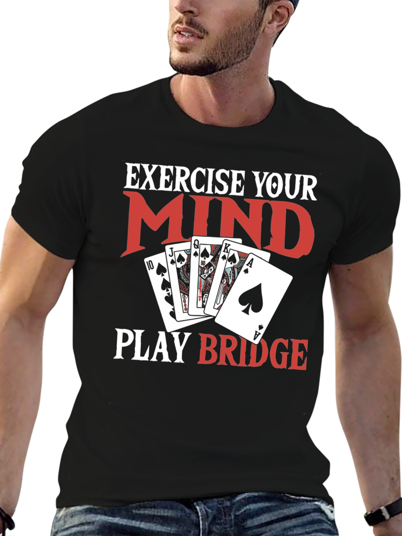 Exercise Your Mind Play Bridge Black T-Shirt