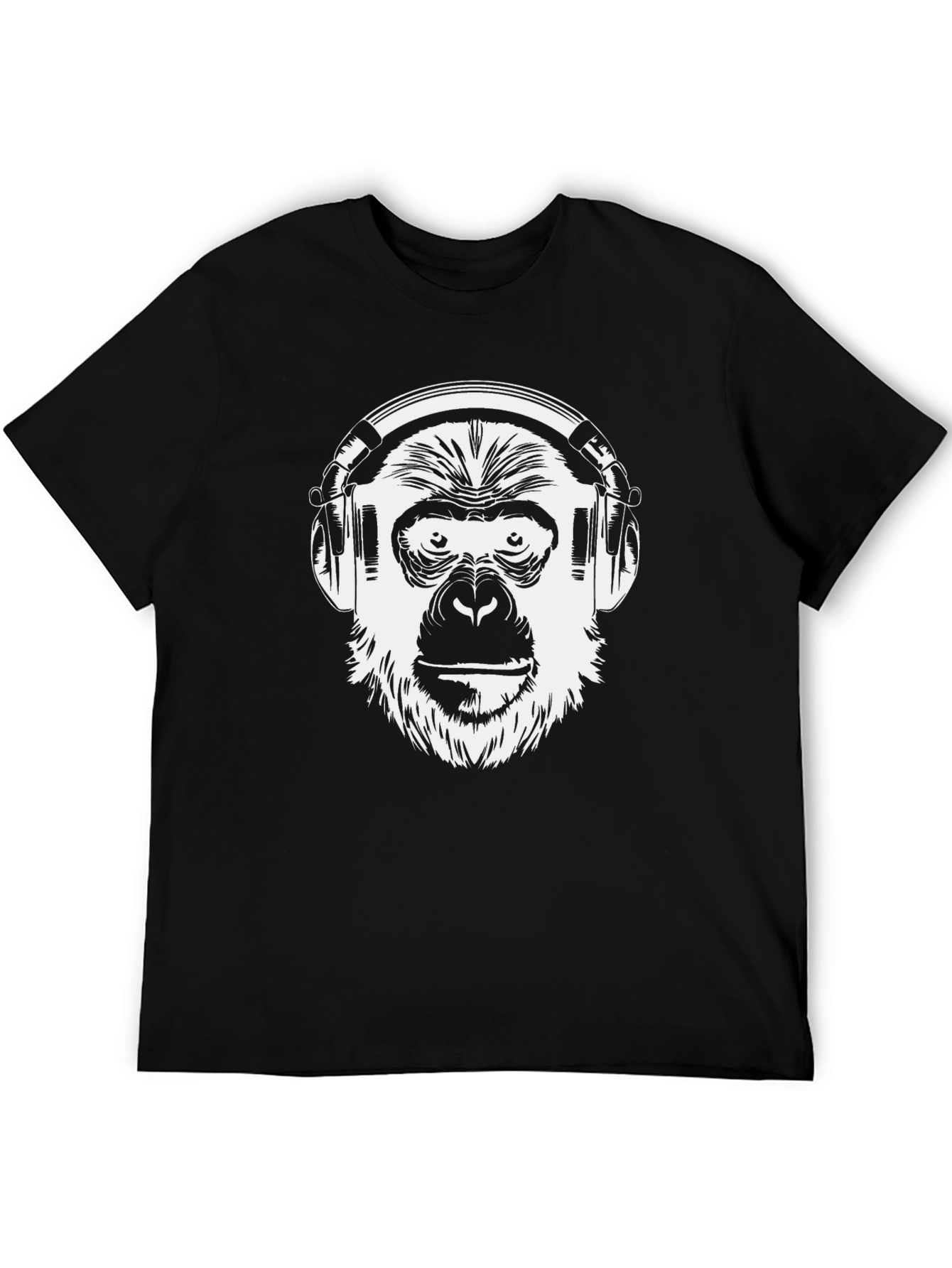Monkey DJ Graphic T-Shirt - Black Crew Neck Tee