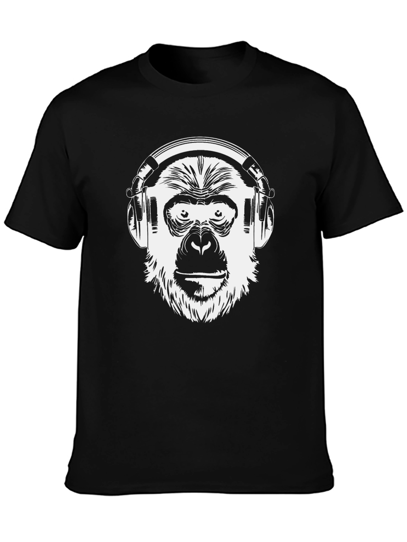 Monkey DJ Graphic T-Shirt - Black Crew Neck Tee