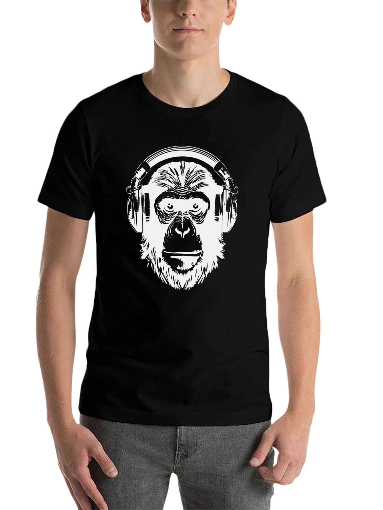 Monkey DJ Graphic T-Shirt - Black Crew Neck Tee