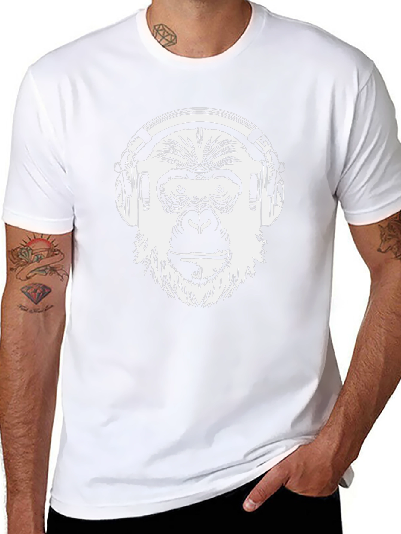 Monkey DJ Graphic T-Shirt - Black Crew Neck Tee
