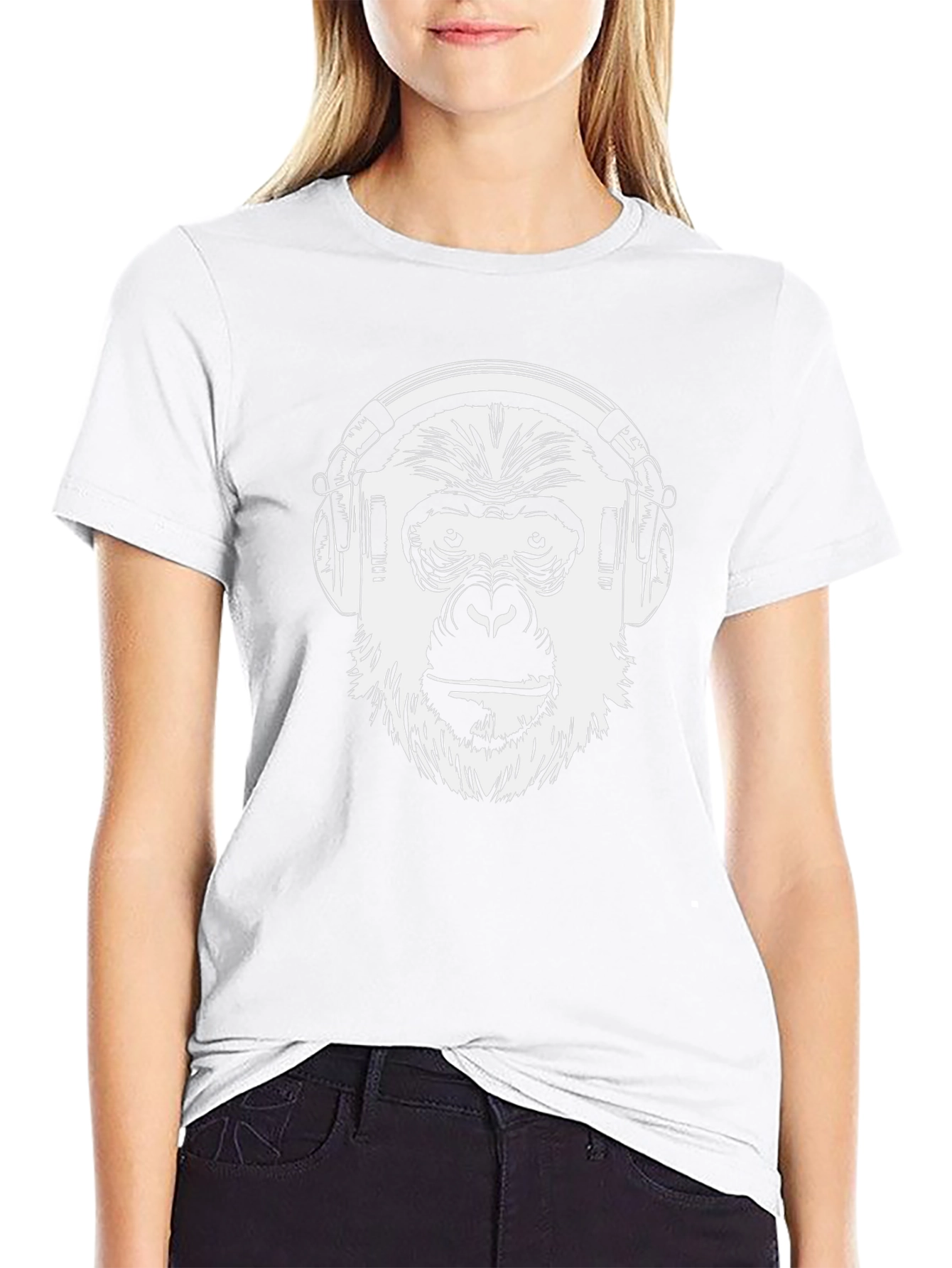 Monkey DJ Graphic T-Shirt - Black Crew Neck Tee