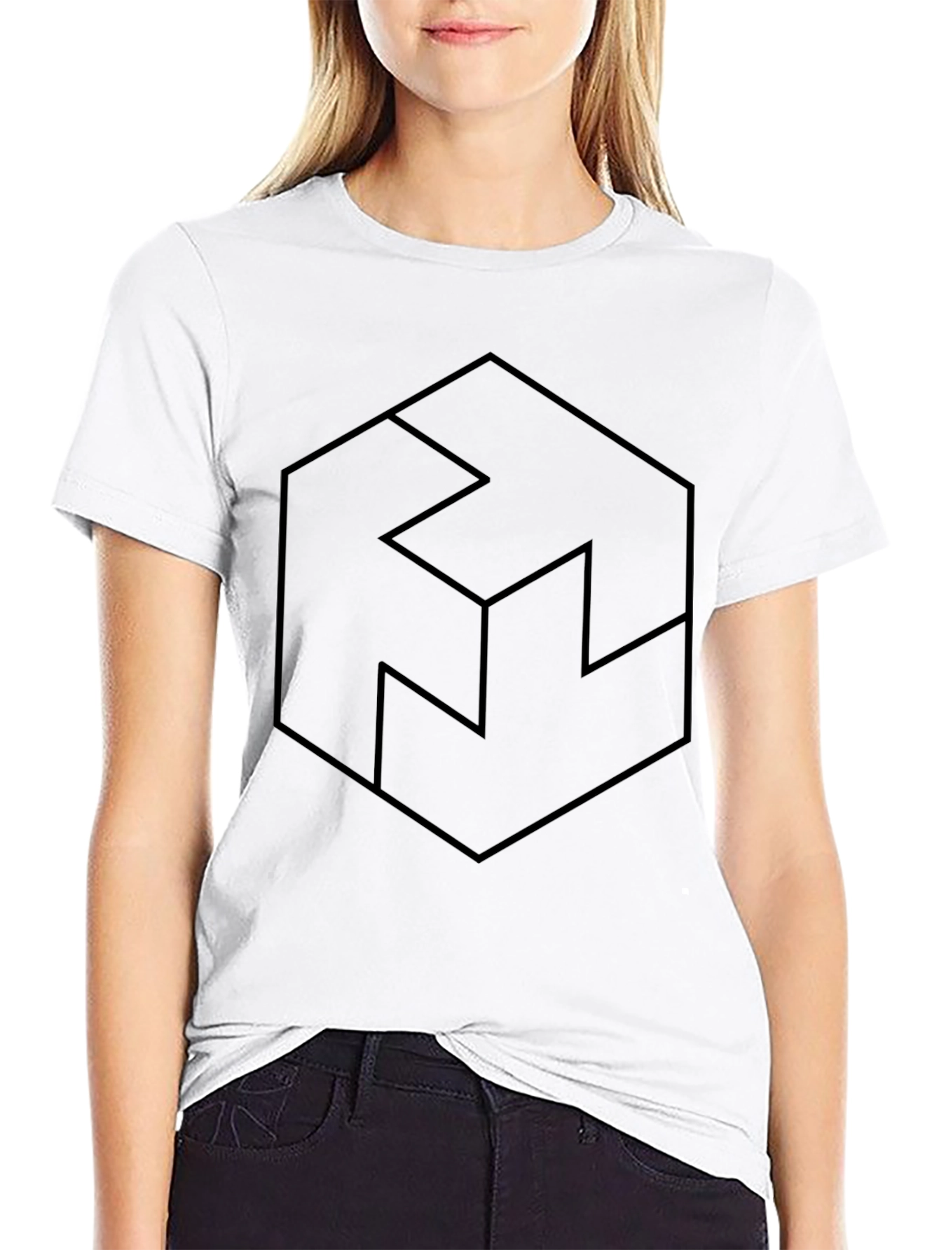 Geometric Hexagon Design Black T-Shirt