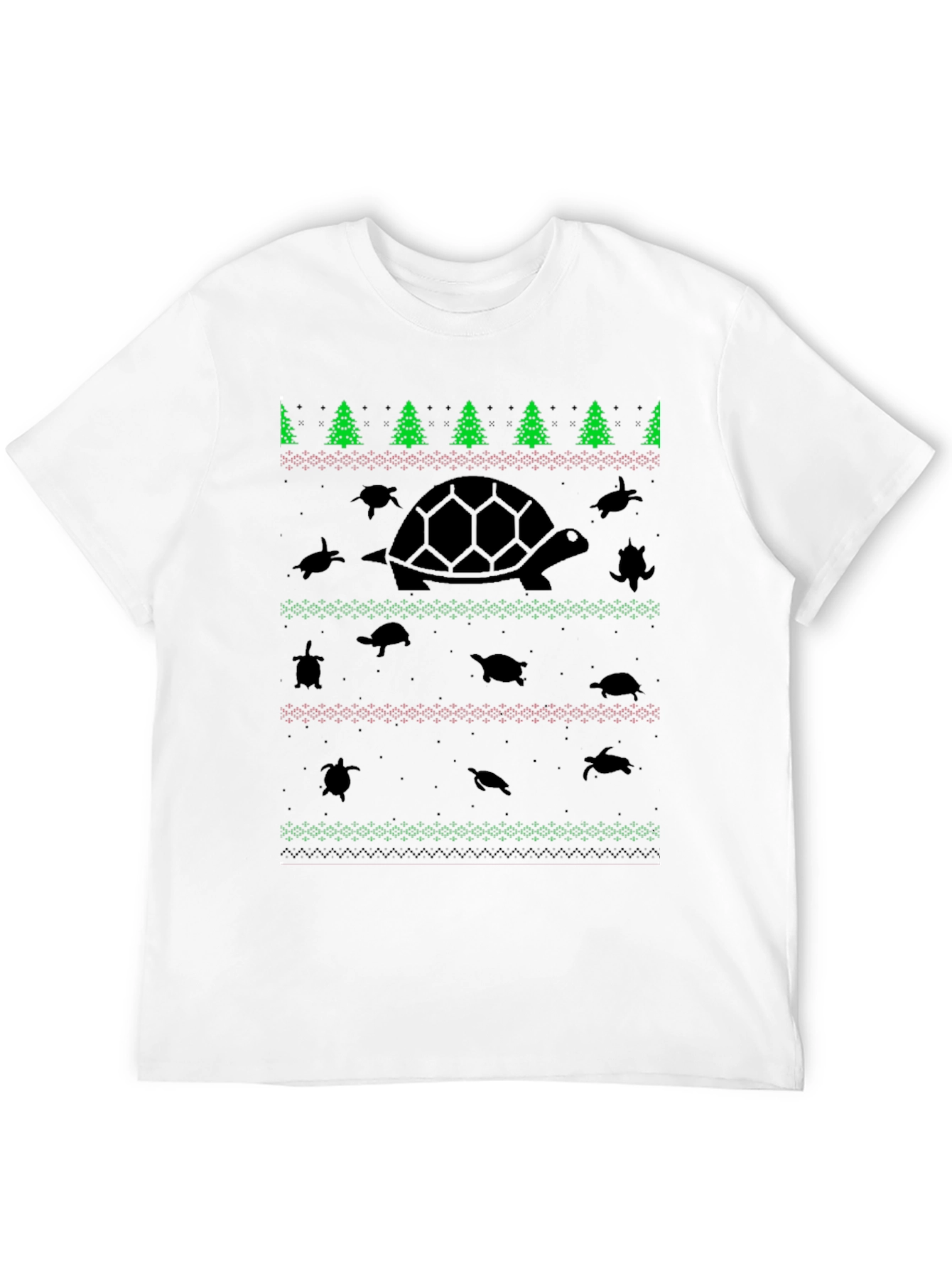 Turtle Christmas Pattern Black T-Shirt
